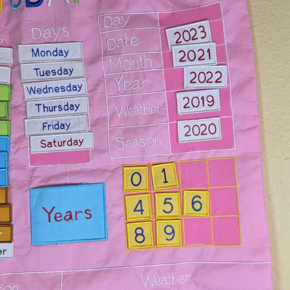 Kids Interactive Fabric Wall Calendar Pink Educational‎ Weather Season Chart